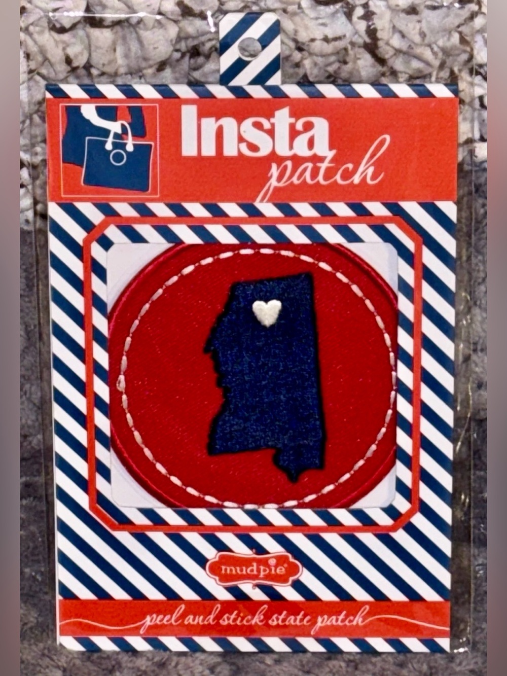 Mud Pie Red & Navy Insta Patch - Mississippi Silhouette with White Heart